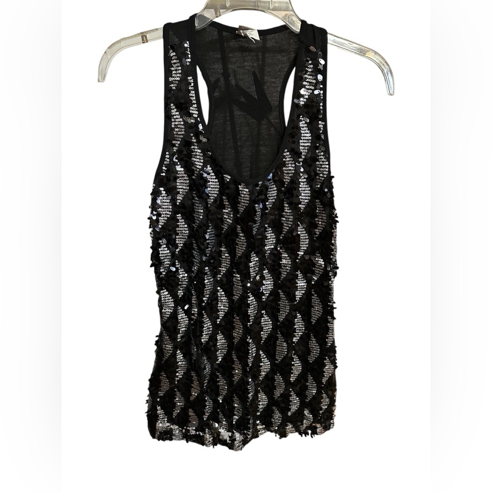 LA Teez Black and Silver Sequin Women's Racerback Top- Size M